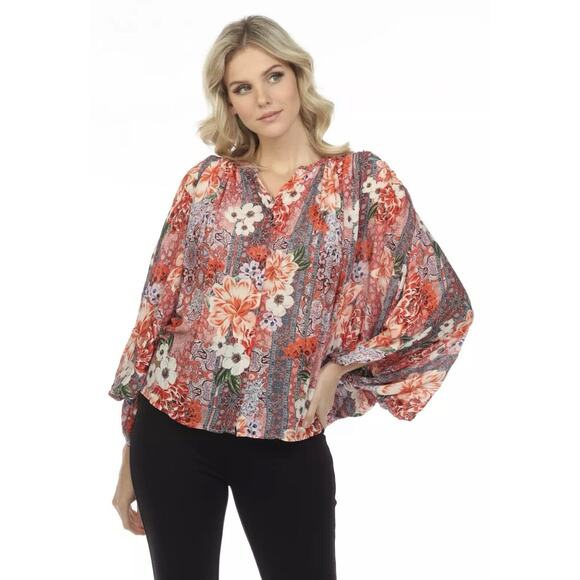 Johnny Was Jade Ingrid Floral Blouse Boho Relaxed Button Down Shirt Size XS - Picture 1 of 10